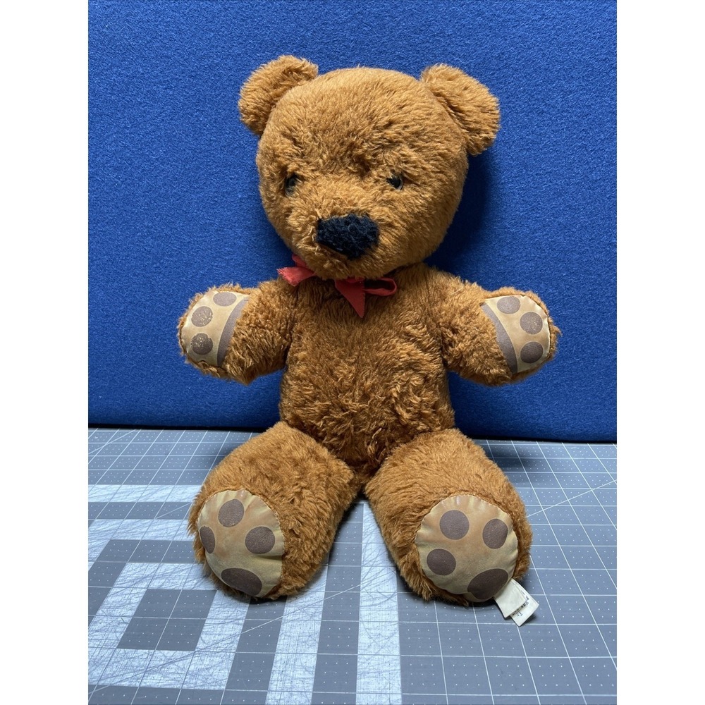 1973 Animal Fair 20" Brown Teddy Bear Plush Red Bow Black Nose Tag Stuffed 55329